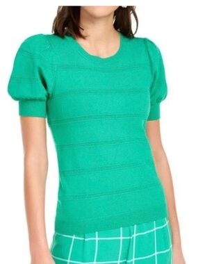 Maison Jules Green Puff Sleeve Knit Top – Short Sleeve Sweater – Size XS